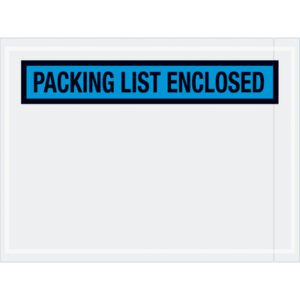 MH-USA 4 1/2 x 6 blue Packing List Enclosed envelopes (1000/case) have a clear adhesive pouch with bold black text, ideal for securely holding documents on packages during shipping.