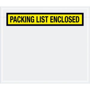 A white envelope with a yellow label that says PACKING LIST ENCLOSED in black text at the top, part of the MH-USA 7 x 6 Yellow Packing List Enclosed Envelopes (1000/Case) collection.