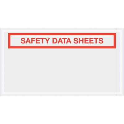 PL494.jpg The image shows a sign with a red border and bold red text SAFETY DATA SHEETS on a white background, similar to the MH-USA 5 1/2 x 10 Safety Data Sheets SDS Envelopes, which are available in cases of 1000.