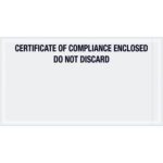 The MH-USA 6 x 11 Certificate of Compliance Enclosed Transportation Envelopes (1000/Case) feature text on a white background reading: CERTIFICATE OF COMPLIANCE ENCLOSED DO NOT DISCARD.