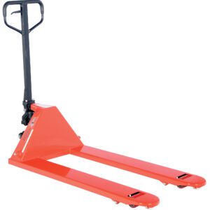 The Vestil 6 Pack-Pallet Trucks 5.5K features a black handle and two fork-like prongs with wheels, designed for efficiently lifting and moving pallets.
