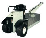 The Vestil Power Move Master 3K/1.5K 96 X 36 X 43 is perfect for transporting heavy loads in warehouses or industrial settings, featuring rugged wheels, a diamond-patterned metal platform, and a steering handle.