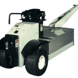 The Vestil Power Move Master 3K/1.5K 96 X 36 X 43 is perfect for transporting heavy loads in warehouses or industrial settings, featuring rugged wheels, a diamond-patterned metal platform, and a steering handle.