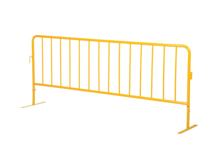 PRAIL-102-HD-Y-FF_A.jpg The Vestil Hd Yellow Barrier W/Flat Feet is a durable crowd control tool with stable vertical bars, ideal for events or construction sites to guide or restrict pedestrian movement and ensure safety.