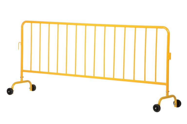 PRAIL-102-Y-WW_A.jpg The Vestil Yellow Barrier W/2 Wheels features sturdy vertical bars and two wheels for easy mobility, providing an ideal temporary solution for guiding or restricting movement at indoor and outdoor events, ensuring safety and order with its sleek design.