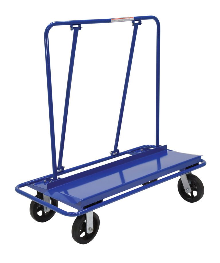 PRCT-S-MR_A.jpg The Vestil Drywall/Panel Cart 3K Rubber Wheels features a blue metal frame, flatbed design, and four sturdy rubber wheels, making it ideal for easy transport with its convenient handle.
