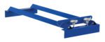 The Vestil Pallet Rack Drum Cradle is a blue metal bracket with two long parallel bars and a flat base, featuring two bolt fasteners for secure support, ideal for structural and mounting applications.