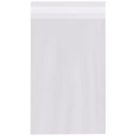 A transparent MH-USA 3 x 5 - 1.5 Mil resealable poly bag, shown on a white background, features a white sealing strip ideal for small items. Sold in cases of 1000 for convenience.