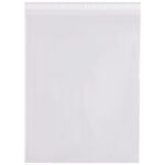 The MH-USA 12 x 15 - 4 Mil Resealable Poly Bags (500/Case) are clear, rectangular bags with a white sealing strip for secure storage. Featuring a smooth surface and glossy texture, they are ideal for various needs.