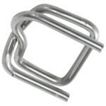 The MH-USA 1/2 Heavy-Duty Wire Poly Strapping Buckles feature two rectangular loops and a simple, utilitarian silver design, ideal for efficiently securing heavy loads. Available in a 1000-piece case.