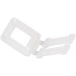 A translucent white plastic bag clip with two rectangular clasping parts and a hinge, similar in design to MH-USA 1/2 Plastic Buckles Poly Strapping Buckles (1000/Case), ideal for secure item fastening.