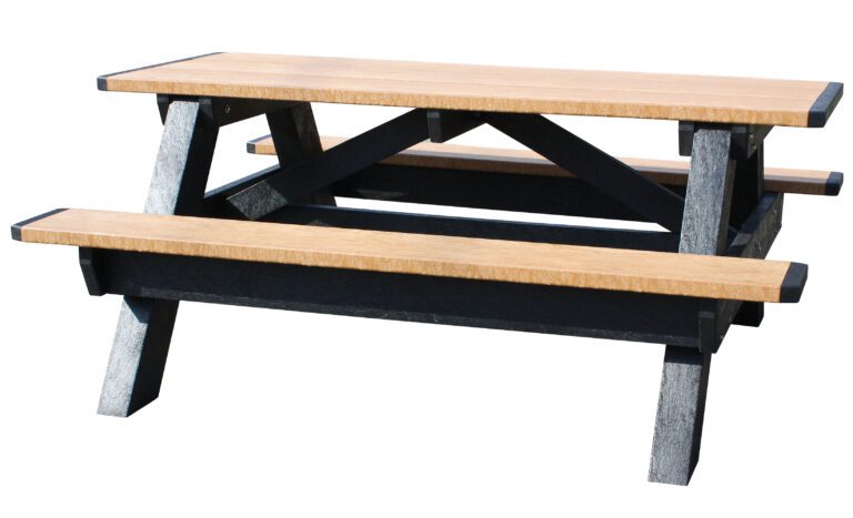 PT-PAF-2872-BKCD_A.jpg The Vestil Picnic Table Poly Aframe 2872 Bk Leg Cedar Top features a cedar top and benches with a classic A-frame design, sturdy black legs for durability, making it ideal for any outdoor setting.
