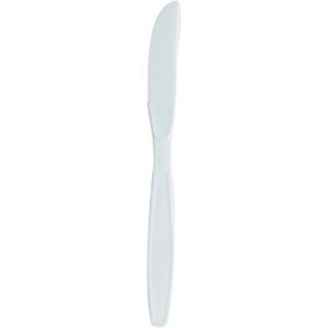 An MH-USA Plastic Knife, from a 1000-case pack, features a smooth handle and slightly curved blade, all on a plain white background.