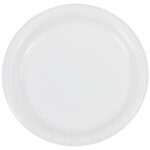 A medium-duty 7 white paper plate by MH-USA, featuring a subtle embossed rim pattern, pictured against a white background.
