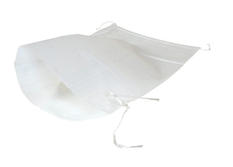 PWB-SAND-W_A.jpg The white disposable non-woven head cap with adjustable ties is designed for hygiene or protection in healthcare and cleanroom settings, similar to the Vestil White Polypropylene Parts/Sand Bag 26In in protective quality.