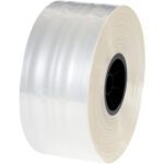 The MH-USA 5 x 1,000 - 2 Mil Polypropylene Tubing (1000/Roll) features a glossy, transparent plastic film with a black core, showcasing the thickness and width perfectly.