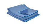 The Vestil All Weather Moving Pad Polyester 1 Pack, a neatly folded blue blanket with light blue trim and visible white stitching, rests elegantly against a plain white background.