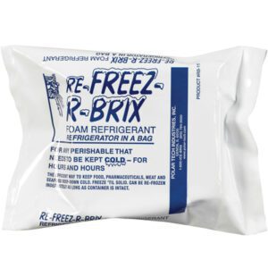 The 4 1/2 x 4 x 1 1/2 Re-Freez-R-Brix® Cold Bricks (12/Case) serve as foam refrigerants, ideal for maintaining the cold temperature of food and pharmaceuticals for hours.