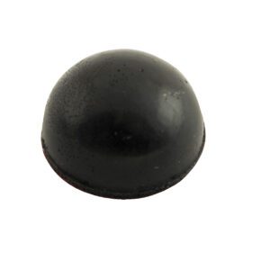 The Vestil Rounded Rubber Dome Bumpers, 0.75x0.75 inches, feature a sleek black dome shape with a smooth surface and a flat base, set against a clean white background.