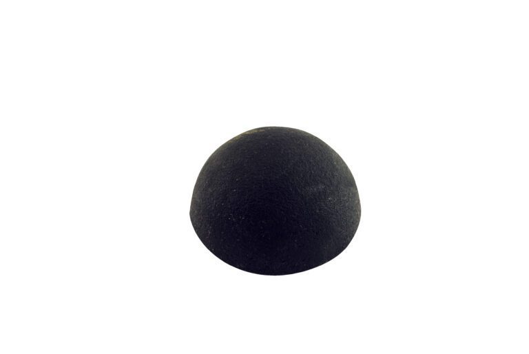 RDB-250_A.jpg A small, smooth black oval object resembling a stone or egg is centered against a plain white background, similar to the sleek design of Vestil Rounded Rubber Dome Bumpers 2 x 2.5 In.