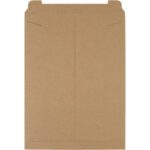 An 18 x 24 Kraft Stayflats® Mailer is shown on a white background. It has a closed flap and a central vertical crease, and it comes in cases of 50 for versatile mailing solutions.