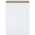 The 18 x 24 White Self-Seal Stayflats Plus® Mailers (50/Case) feature a plain design with a brown adhesive strip for secure sealing, ideal for mailing documents or flat items efficiently.