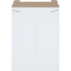The 18 x 24 White Stayflats® Mailers feature a large design with a brown fold-over flap and two diagonal closure slits. Their smooth, white surface is ideal for mailing documents or photos securely. Available in cases of 50 for your convenience.