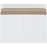 The 9 x 6 White Side Loading Stayflats Lite® Mailer, with a brown interior and two adhesive flap strips, is displayed flat against a plain background, emphasizing its robust design. Available in cases of 200.
