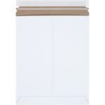 An 11 x 13 1/2 white mailer with a brown seal strip at the top, resembling closed Self-Seal Stayflats Plus® envelopes, sold in a convenient pack of 25.