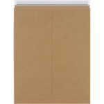 A brown kraft envelope from the 17 x 21 Kraft Self-Seal Stayflats Plus® Mailers (100/Case), features a self-adhesive strip, ideal for documents or flat items. Its surface includes faint creases for easy folding.