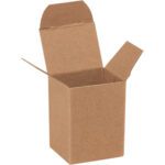 A 1 1/2 x 1 1/4 x 2 kraft reverse tuck folding carton from Kraft Reverse Tuck Folding Cartons (1000/Case) is shown open with flaps extended against a white background.
