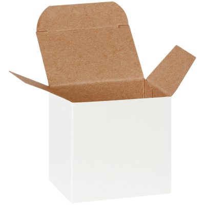 RTC35W.jpg Displaying a MH-USA 3 x 2 x 3 white reverse tuck folding carton, its brown interior and open top flaps reveal the empty space inside. Set against a plain white background, it highlights the packaging’s simplicity. Comes as a case of 500 cartons.