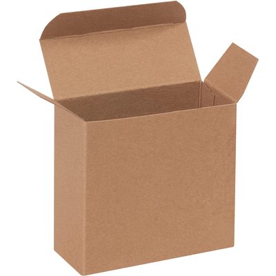 RTC38.jpg A 4 x 1 5/8 x 4 Kraft Reverse Tuck Folding Carton sits open against a plain white background, showcasing simplicity and functionality. These cartons come in convenient batches of 500 per case.