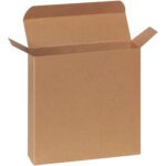 An open, empty brown cardboard box with partially raised flaps against a white background. The 7 1/4 x 2 x 7 1/4 Kraft Reverse Tuck Folding Carton (250/Case) highlights the typical cardboard texture and color, ideal for versatile packaging needs.