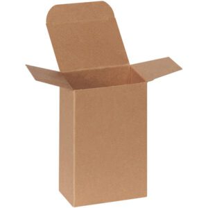 A 3 1/2 x 2 1/2 x 5 1/2 Kraft Reverse Tuck Folding Carton with extended flaps stands upright against a plain white background.