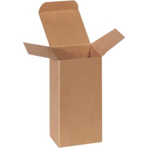 A tall, brown cardboard box with open top flaps stands upright against a white background, resembling the 3 x 3 x 6 Kraft Reverse Tuck Folding Cartons (250/Case).