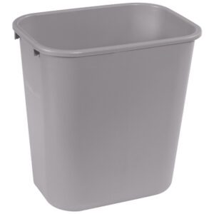 The Rubbermaid® Office Trash Can - 7 Gallon, Gray, features smooth sides and a slightly rounded top edge against a white background.