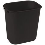The Rubbermaid® Office Trash Can - 3 Gallon, Black features a sleek rectangular design with slightly rounded corners.