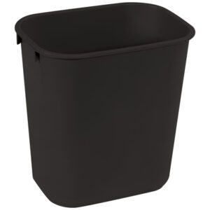 The Rubbermaid® Office Trash Can - 3 Gallon, Black features a sleek rectangular design with slightly rounded corners.