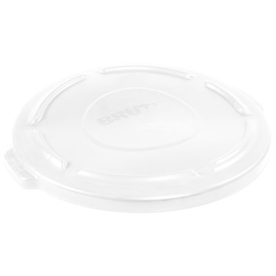 RUB332LW.jpg The Rubbermaid® Brute® Flat Trash Can Lid - 32 Gallon, White, features a smooth surface with a raised edge for a perfect container fit and prominently embossed BRUTE in the center.