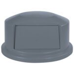 Featuring a smooth, domed shape and swing door for easy disposal, the Rubbermaid® Brute® Domed Trash Can Lid - 44 Gallon, Gray ensures neat waste containment.