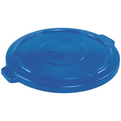 RUB344LBLU.jpg The Rubbermaid® Brute® Flat Trash Can Lid, suitable for a 44-gallon can, is blue and round with a smooth surface and small side handles for easy handling.