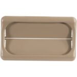 A rectangular Rubbermaid® Slim Jim® Swing Top Lid, 23 Gallon in beige, features a central opening for dispensing and is designed with rounded corners and a smooth surface.