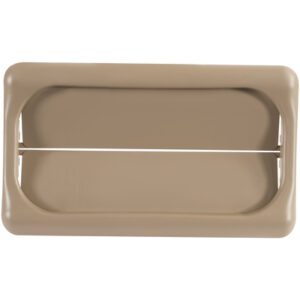 A rectangular Rubbermaid® Slim Jim® Swing Top Lid, 23 Gallon in beige, features a central opening for dispensing and is designed with rounded corners and a smooth surface.