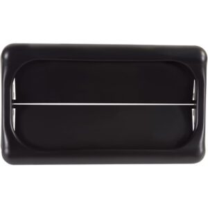 A black Rubbermaid® Slim Jim® Swing Top Lid - 23 Gallon features a sleek, rectangular design with a horizontal slit opening that complements any space.