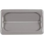 The Rubbermaid® Slim Jim® Swing Top Lid - 23 Gallon, Gray is a rectangular plastic lid with two oval openings for easy disposal of trash or recyclables.