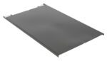 The Vestil Optional Removable Platform 46X28X2 is a flat, rectangular grey metal panel with a smooth, glossy surface and slightly raised edges. It includes a small bolt near one end and is elegantly displayed against a white background.