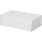 A plain white rectangular box labeled MH-USA 5 3/4 x 9 1/2 x 3 Stationery Folding Cartons (200/Case) sits closed against a white background.