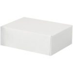 The MH-USA stationery folding carton, sized at 8 5/8 x 6 1/2 x 3 inches, sits elegantly on a light background. This plain white rectangular box with clean, sharp edges is ideal for organizing essentials.