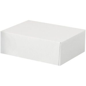 The MH-USA stationery folding carton, sized at 8 5/8 x 6 1/2 x 3 inches, sits elegantly on a light background. This plain white rectangular box with clean, sharp edges is ideal for organizing essentials.